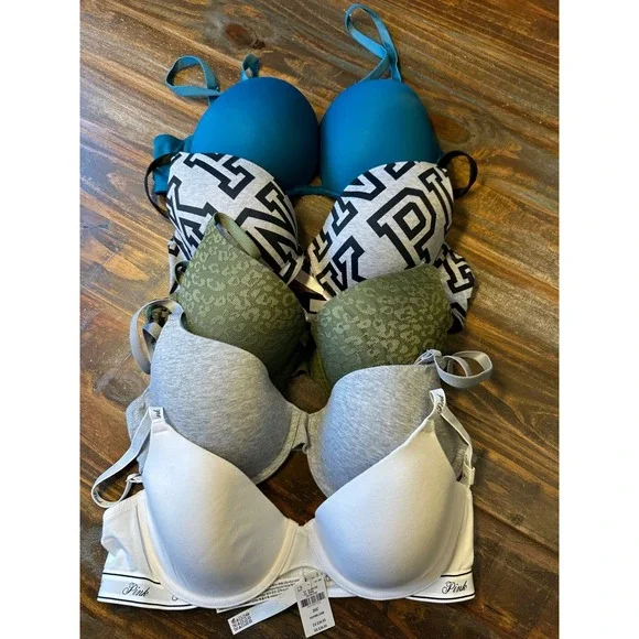 Victoria's Secret PINK Wear Everywhere Super Push Up & Tshirt Bra Lot 5pc 36C - Picture 1 of 14